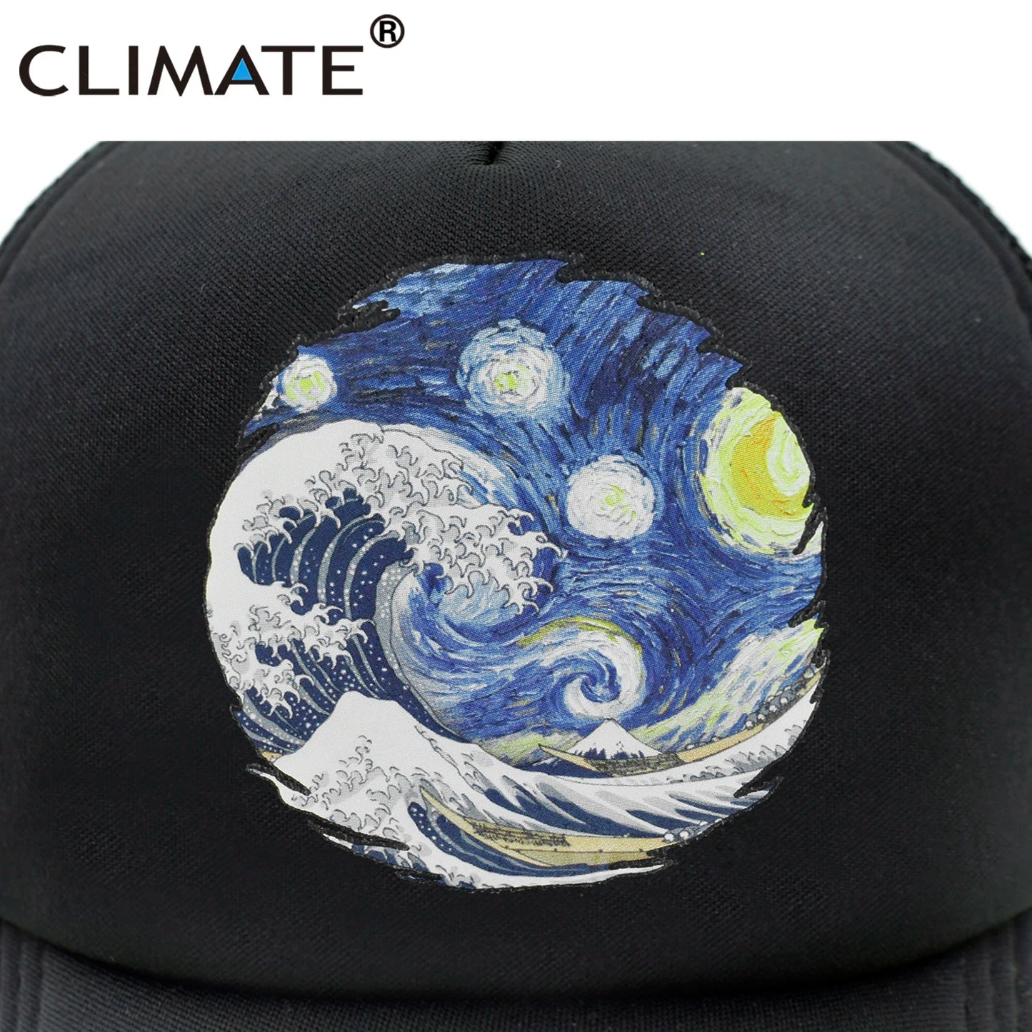 CLIMATE Sea Wave Surfing Trucker Cap Hat Surf Seaside Surfing Cool Cap Oil Painting Gorro Surfboard Mesh Baseball Cap Hat Men