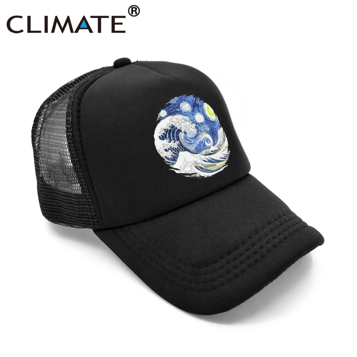 CLIMATE Sea Wave Surfing Trucker Cap Hat Surf Seaside Surfing Cool Cap Oil Painting Gorro Surfboard Mesh Baseball Cap Hat Men