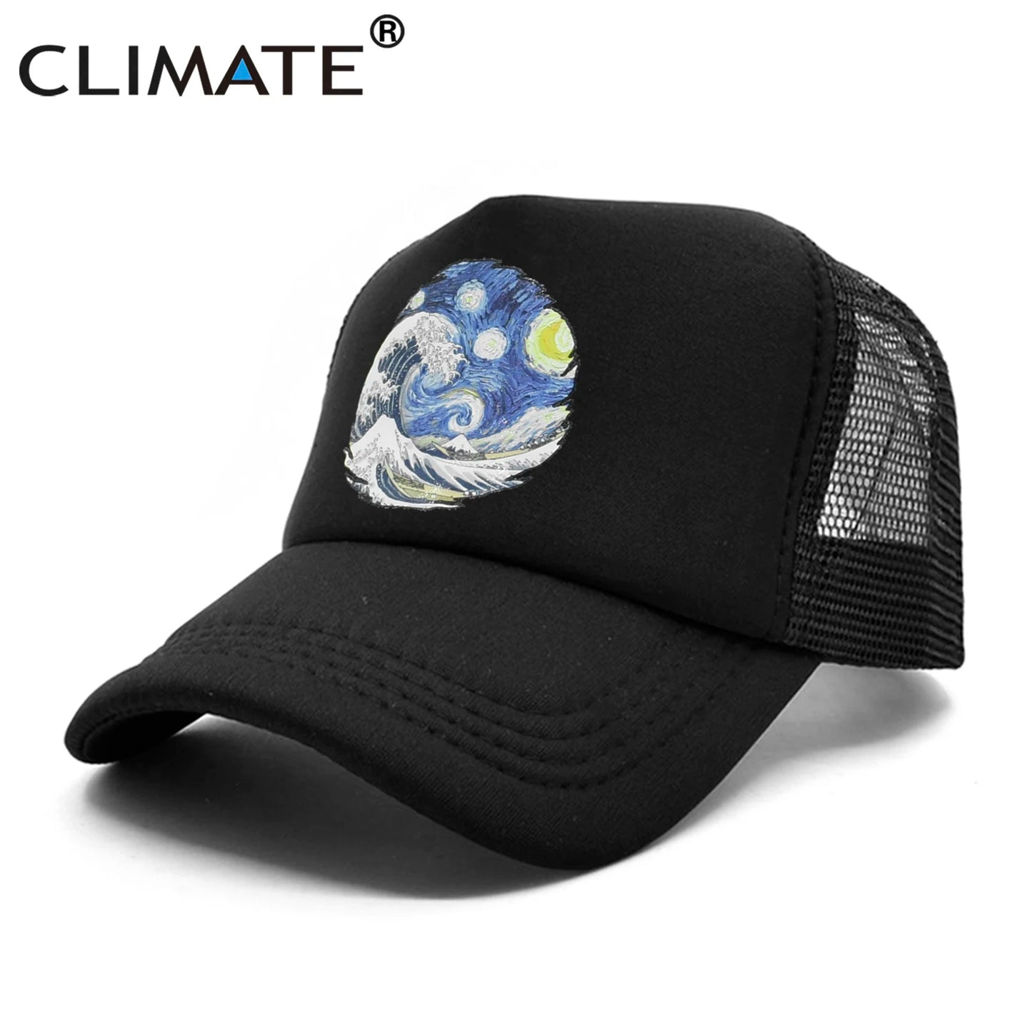 CLIMATE Sea Wave Surfing Trucker Cap Hat Surf Seaside Surfing Cool Cap Oil Painting Gorro Surfboard Mesh Baseball Cap Hat Men