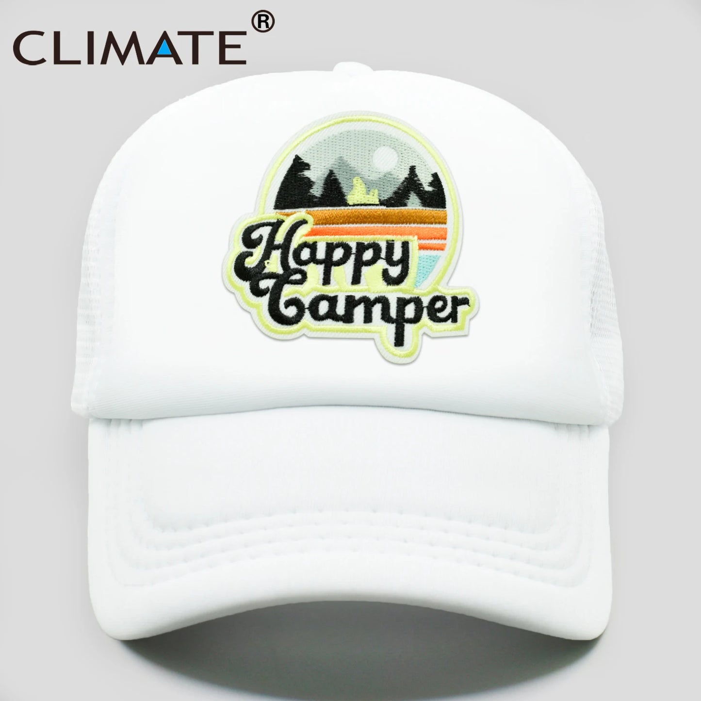 CLIMATE Happy Camp Cap Summer Camp Camping Trucker Cap Cool Camper Hiking Outdoor Sport Hat Cap Cool Mesh Cap Men Women Kid