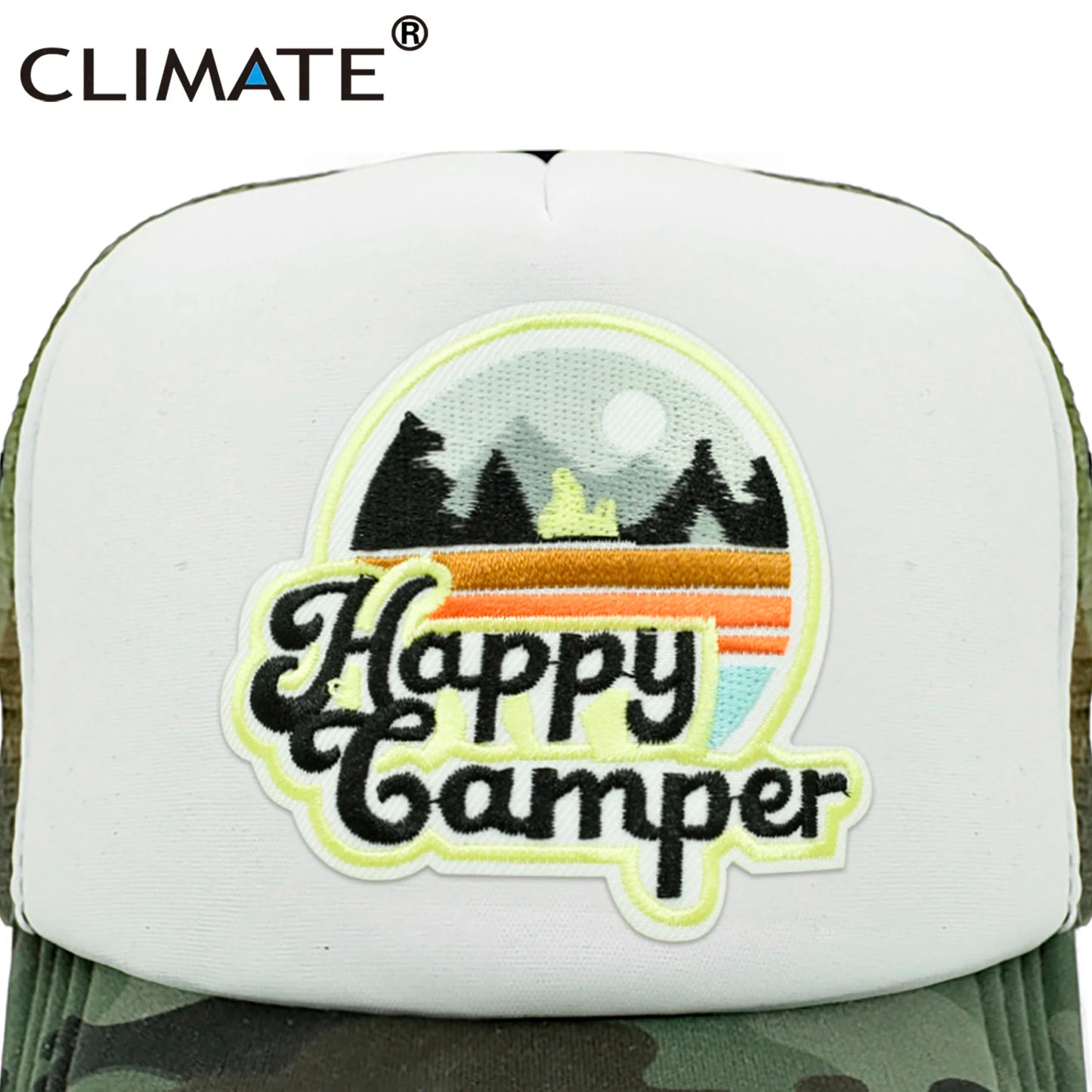 CLIMATE Happy Camp Cap Summer Camp Camping Trucker Cap Cool Camper Hiking Outdoor Sport Hat Cap Cool Mesh Cap Men Women Kid