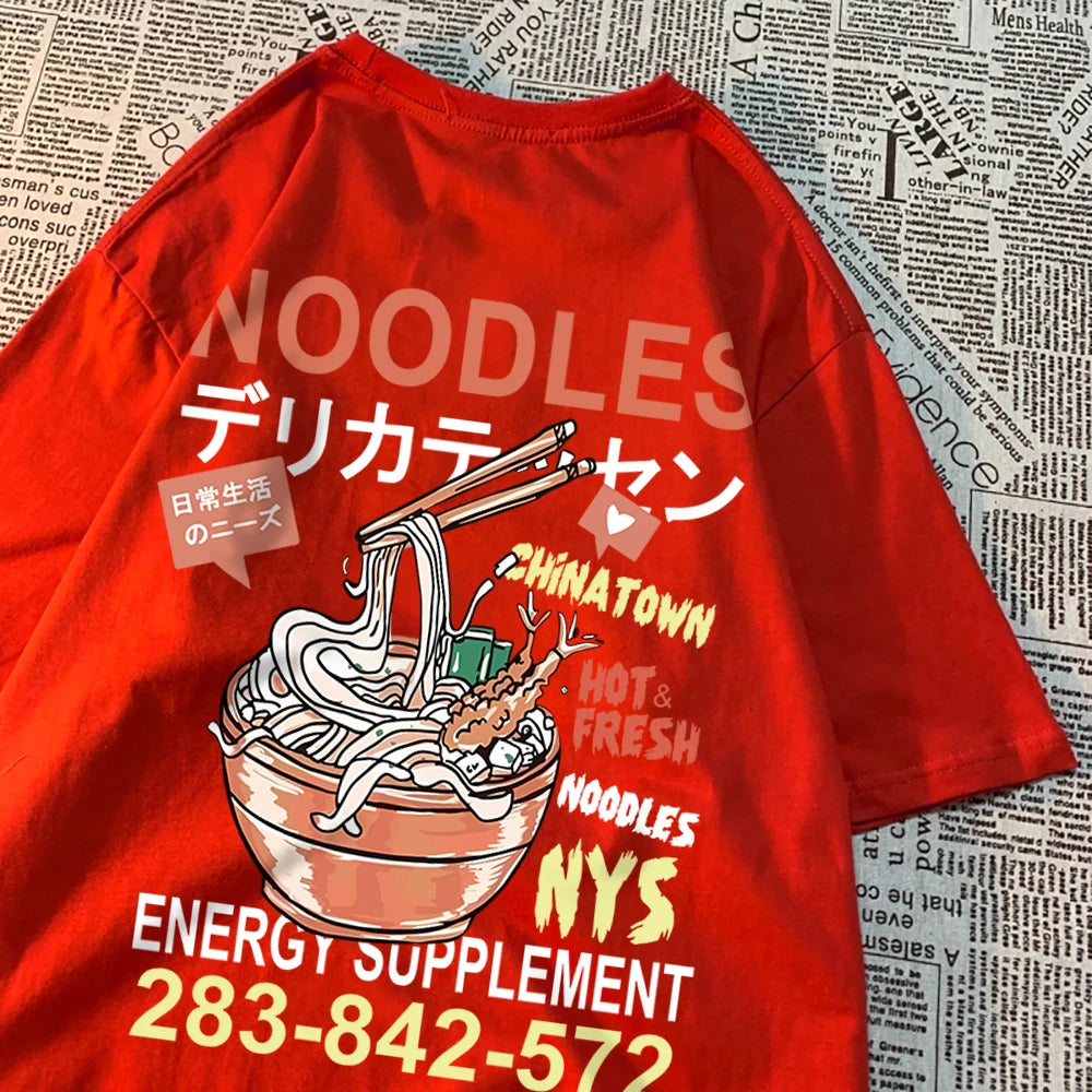 Anime Noodies Illustration Graphic Drawstring T Shirt Mens Loose Oversize New Tee Clothes Summer Cotton Tops Creativity T Shirts