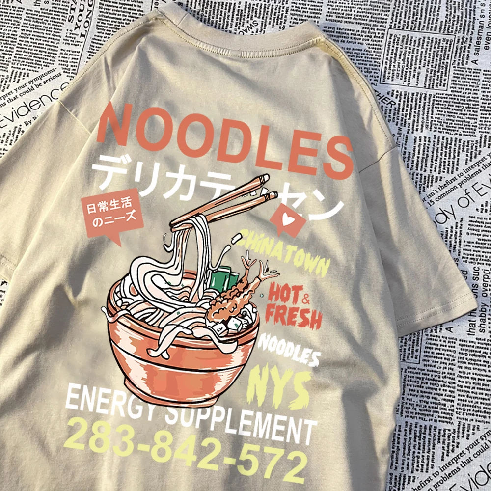 Anime Noodies Illustration Graphic Drawstring T Shirt Mens Loose Oversize New Tee Clothes Summer Cotton Tops Creativity T Shirts