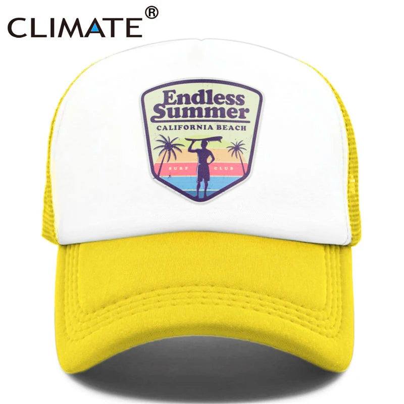 CLIMATE Cool Summer Surfing Trucker Cap Hat Beach Seaside Surfer Caps Sandbeach Holiday Mesh Cap HipHop Hat for Men Women Youth