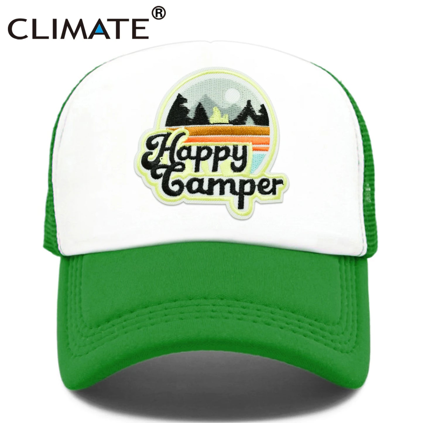 CLIMATE Happy Camp Cap Summer Camp Camping Trucker Cap Cool Camper Hiking Outdoor Sport Hat Cap Cool Mesh Cap Men Women Kid