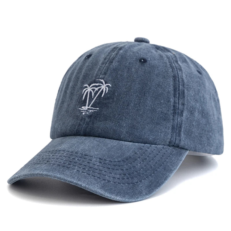 New Unisex Washed Cotton Cap Coconut Tree Embroidery Vintage Baseball Cap Men Women Casual Outdoor Dad Hats