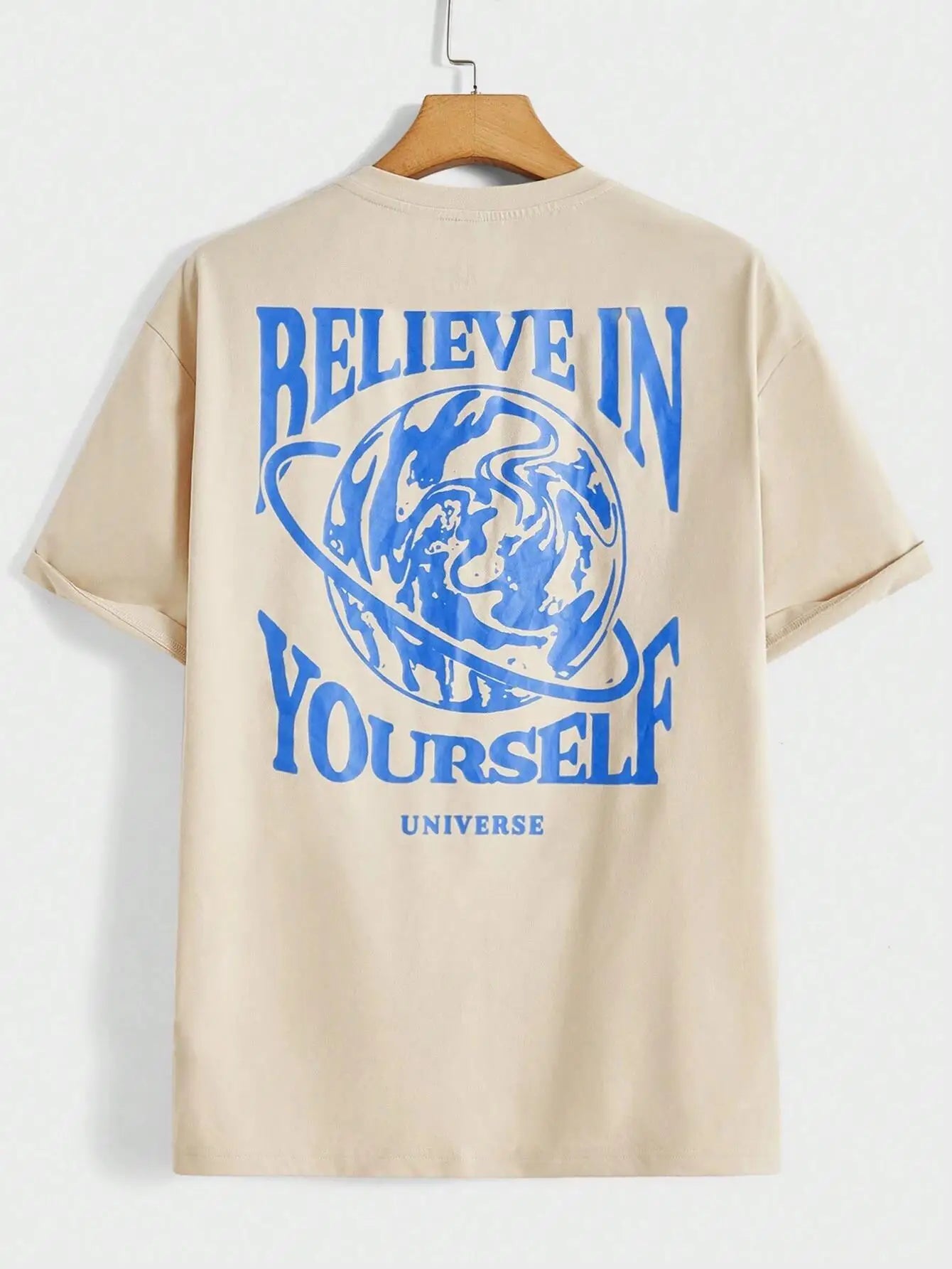 Believe In Yourself Universe Funny Graphic Men Tshirts Cotton Casual Short Sleeve Fashion Breathable Loose Oversized T-Shirt