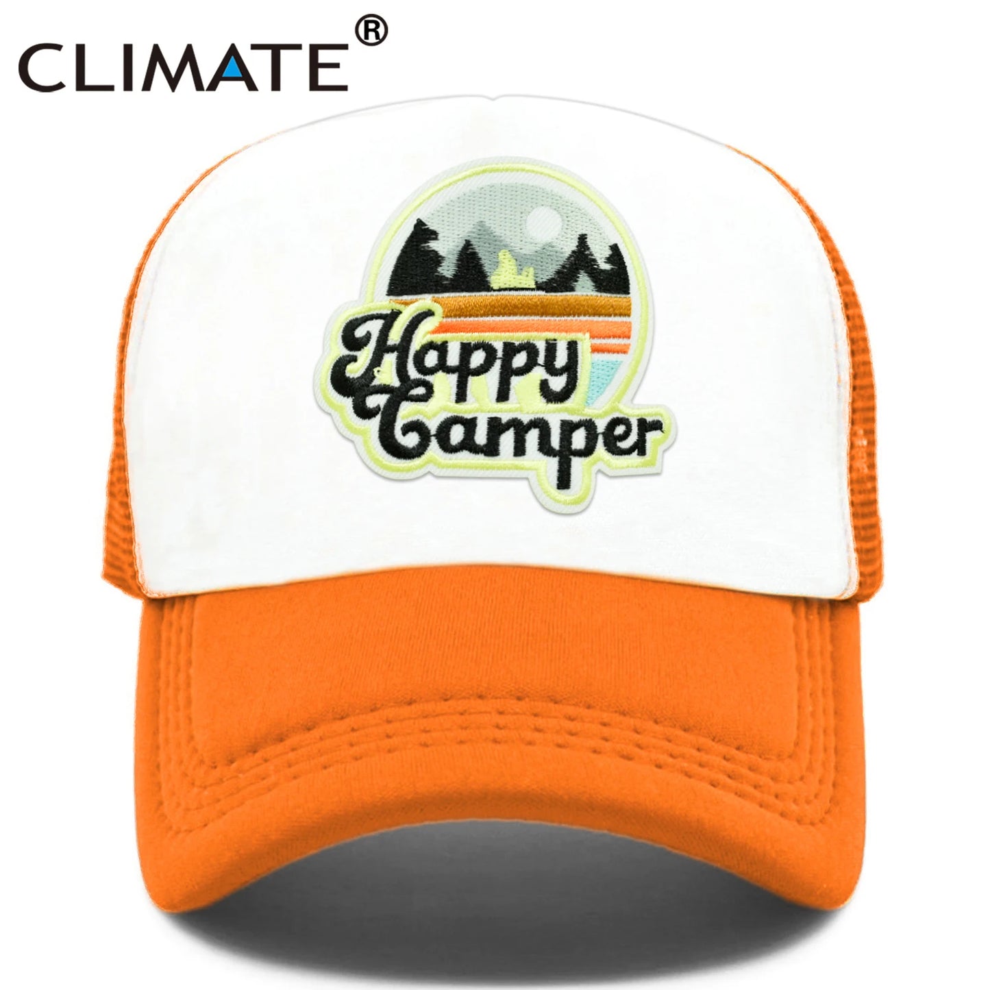 CLIMATE Happy Camp Cap Summer Camp Camping Trucker Cap Cool Camper Hiking Outdoor Sport Hat Cap Cool Mesh Cap Men Women Kid