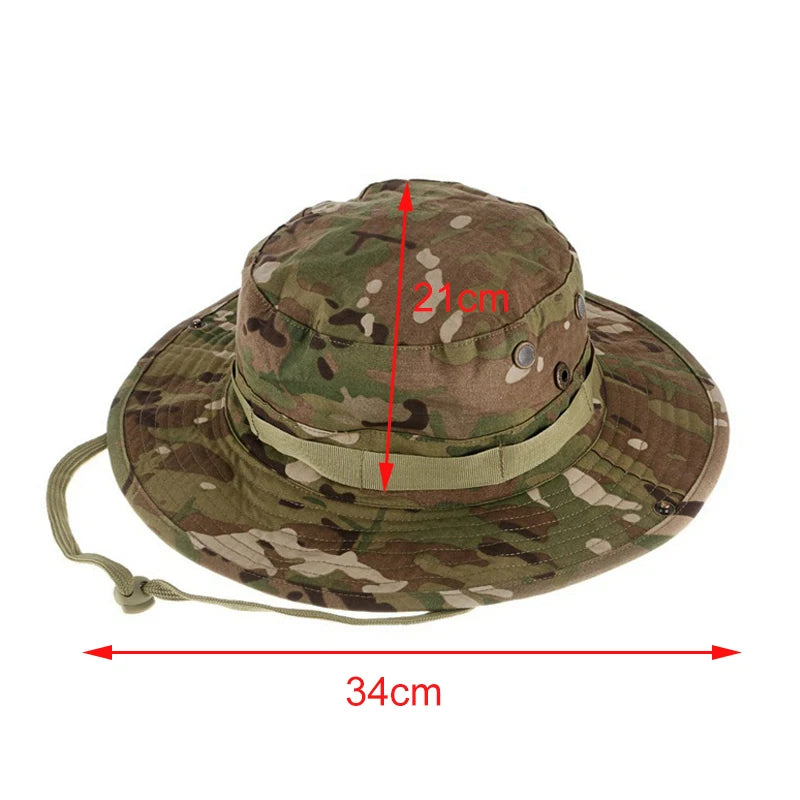 Camouflage Tactical Boonie Hats Camping Climbing Bucket Sniper Hat Men Outdoor Fishing Hiking Cap Sun Protective Boonie Caps