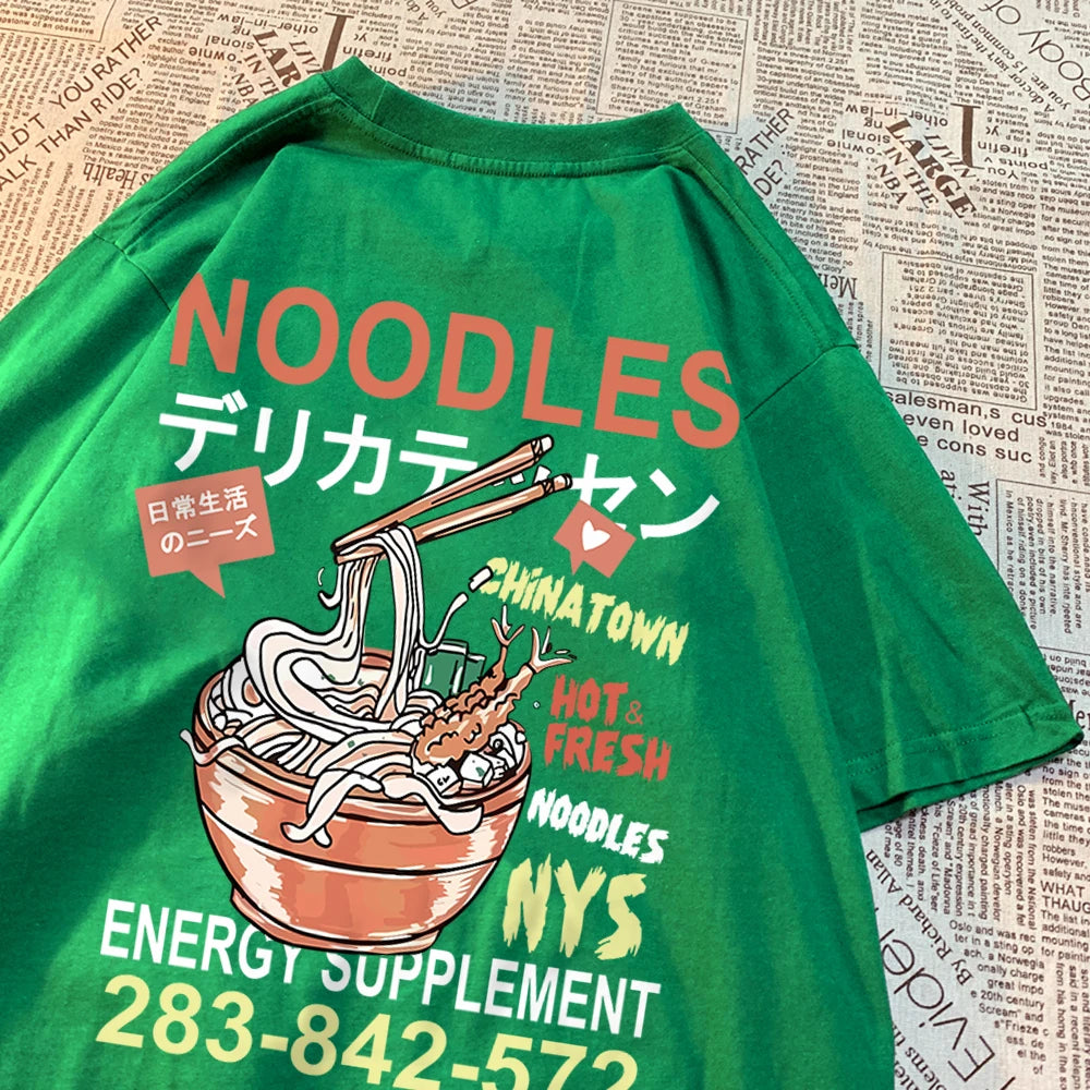 Anime Noodies Illustration Graphic Drawstring T Shirt Mens Loose Oversize New Tee Clothes Summer Cotton Tops Creativity T Shirts