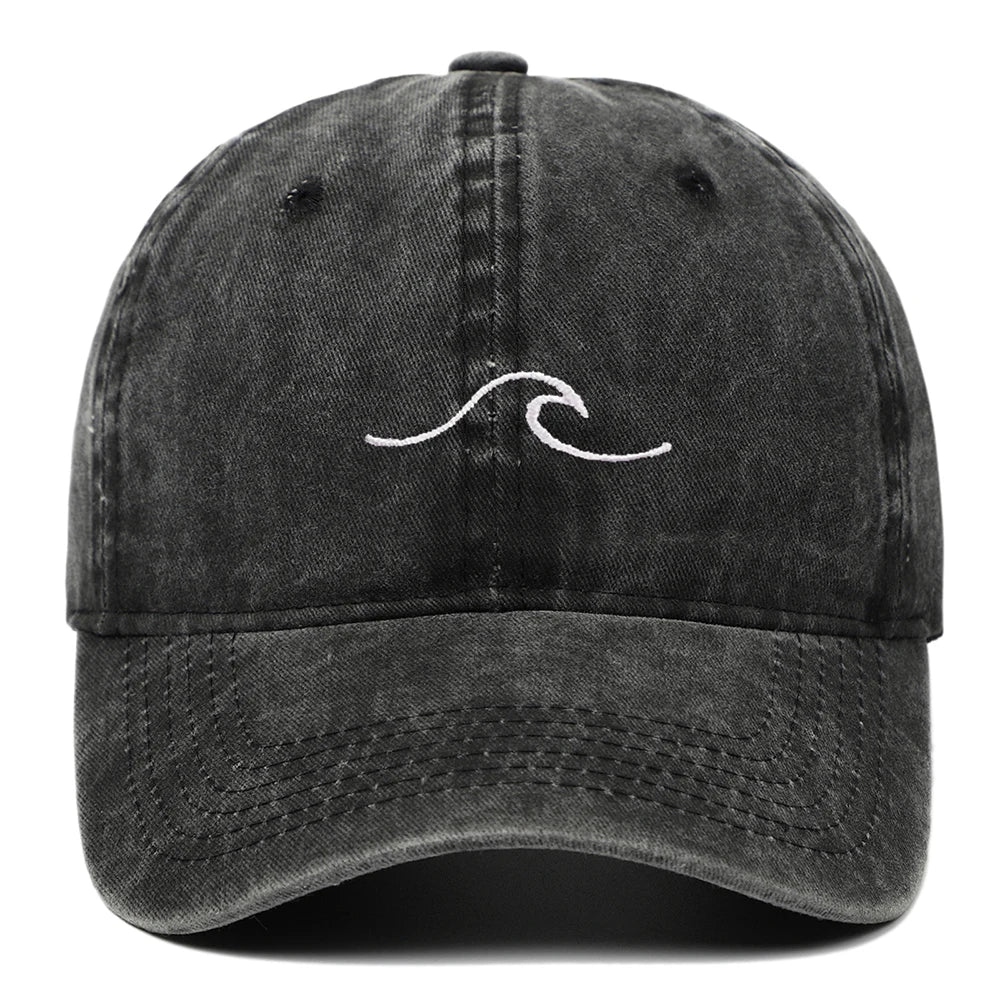 1Pcs Neutral and Fashionable Wave Pattern Embroidered Baseball Cap, Retro Washed Duckbill Cap Suitable For Outdoor Sports