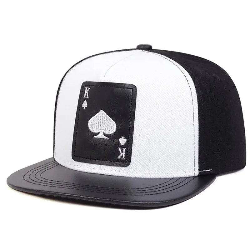 Pu Leather Playing Card Peach Heart K Embroidery Hip-hop Hats Outdoor Adjustable Casual Baseball Caps Sunscreen Hat