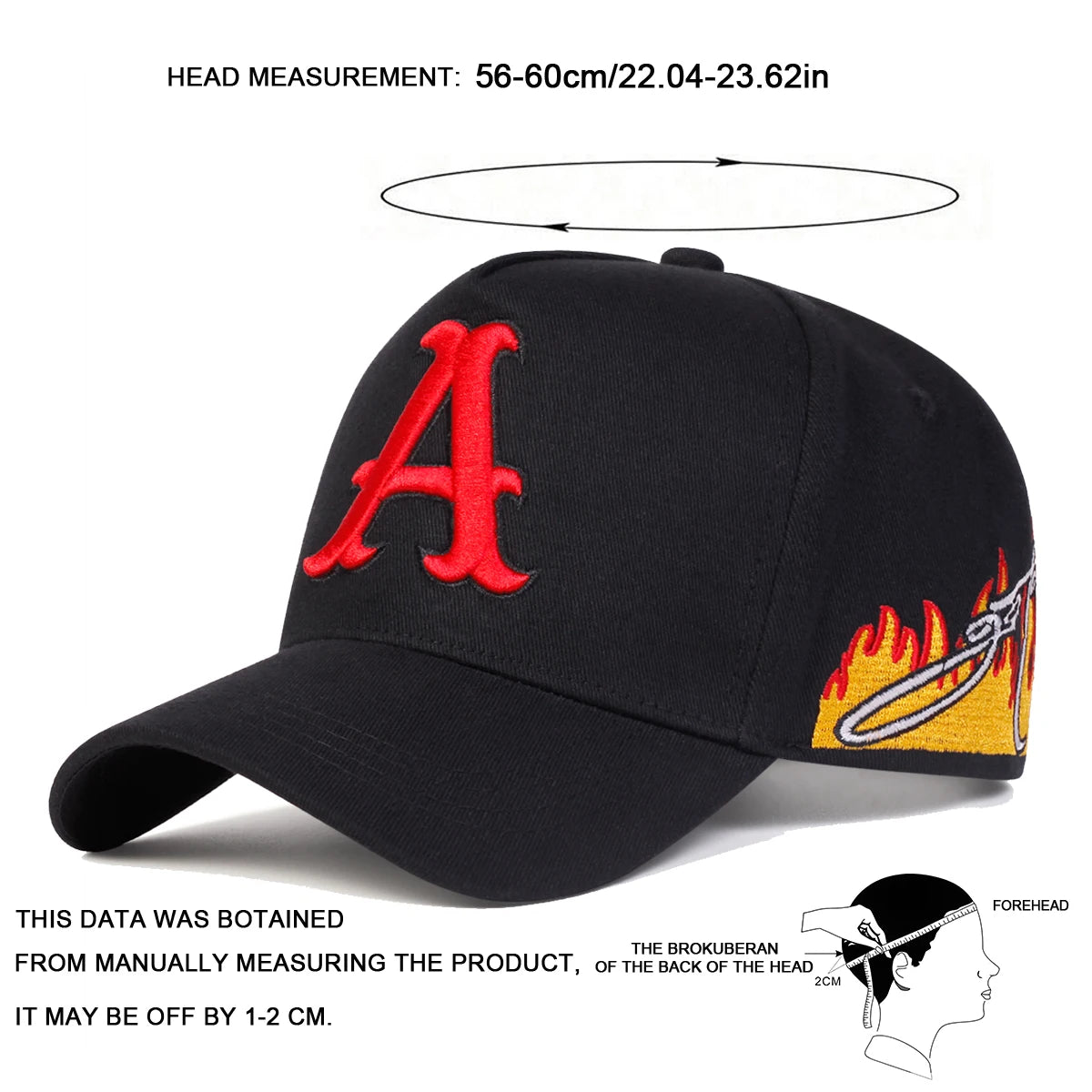 Unisex A Letter Embroidery Side Flame Baseball Caps Spring Autumn Outdoor Adjustable Casual Hats Sunscreen Hat