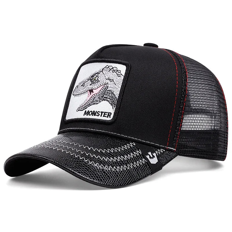 Animal embroidered baseball cap Cartoon grid Tiger Dinosaur Scorpion embroidered truck driver hat Men's hat suitable for outdoor