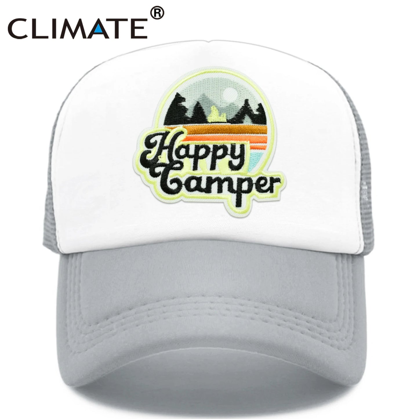 CLIMATE Happy Camp Cap Summer Camp Camping Trucker Cap Cool Camper Hiking Outdoor Sport Hat Cap Cool Mesh Cap Men Women Kid