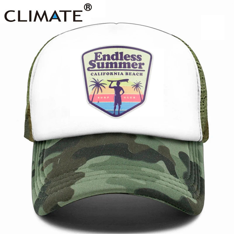 CLIMATE Cool Summer Surfing Trucker Cap Hat Beach Seaside Surfer Caps Sandbeach Holiday Mesh Cap HipHop Hat for Men Women Youth