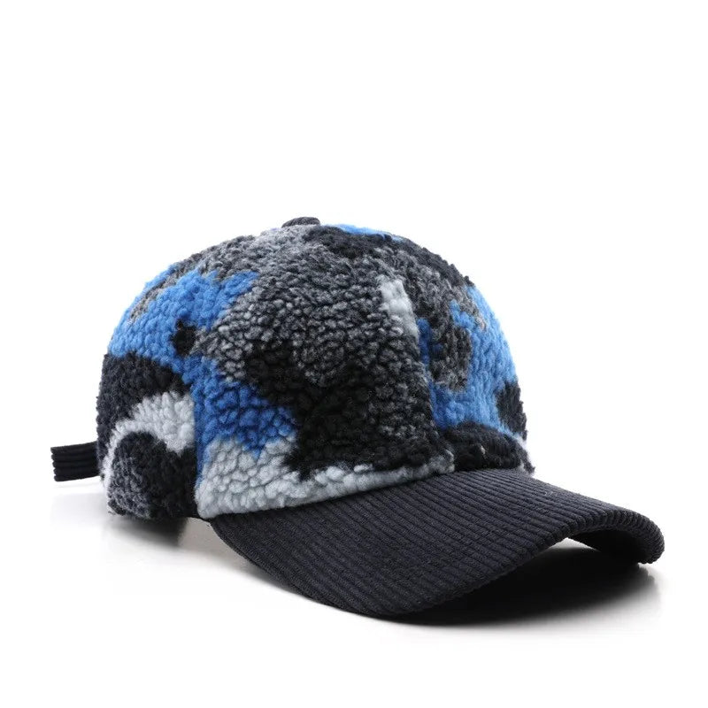 Autumn and winter men and women warm thick camouflage corduroy baseball cap men's winter wool fashion cap