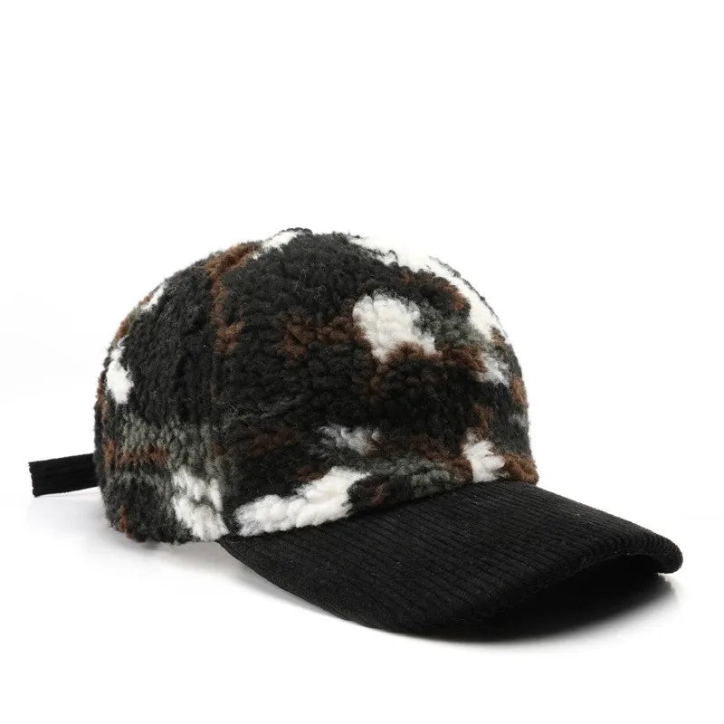 Autumn and winter men and women warm thick camouflage corduroy baseball cap men's winter wool fashion cap