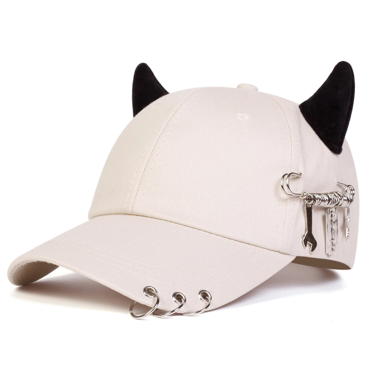 Unisex Lron Ring Cow Horn Personality Baseball Caps Spring Autumn Outdoor Adjustable Casual Hats Sunscreen Hat