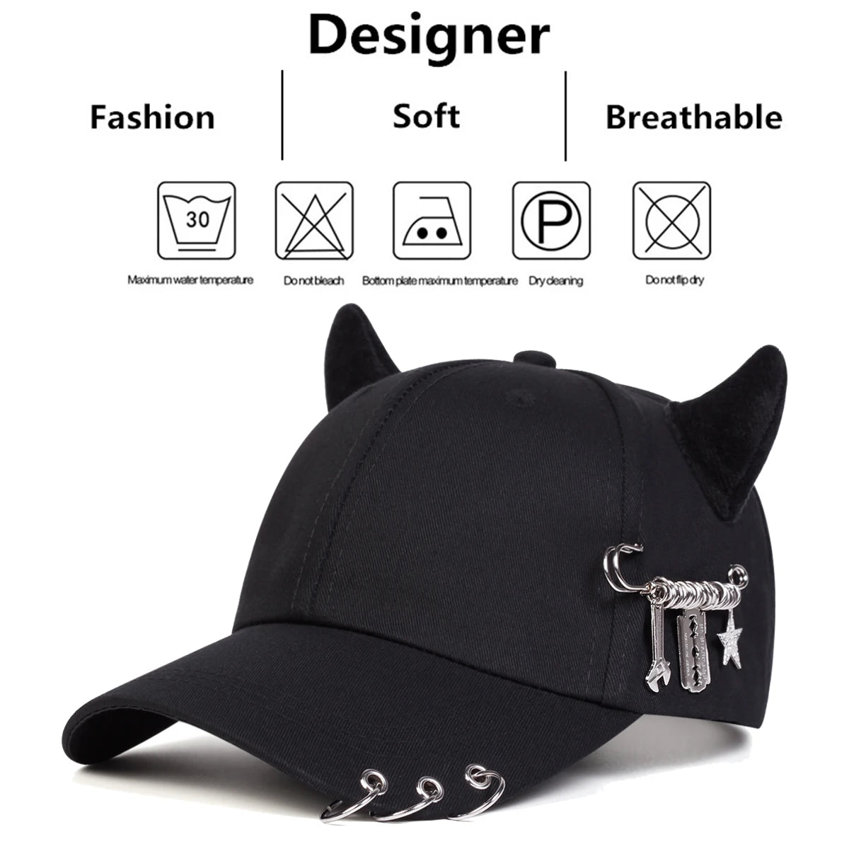 Unisex Lron Ring Cow Horn Personality Baseball Caps Spring Autumn Outdoor Adjustable Casual Hats Sunscreen Hat