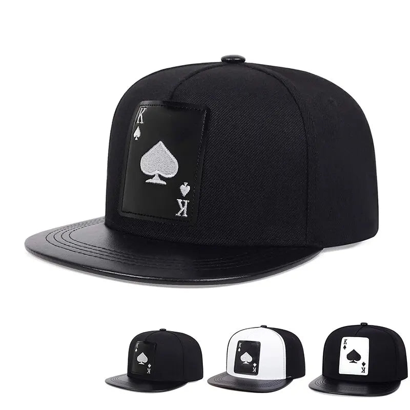 Pu Leather Playing Card Peach Heart K Embroidery Hip-hop Hats Outdoor Adjustable Casual Baseball Caps Sunscreen Hat