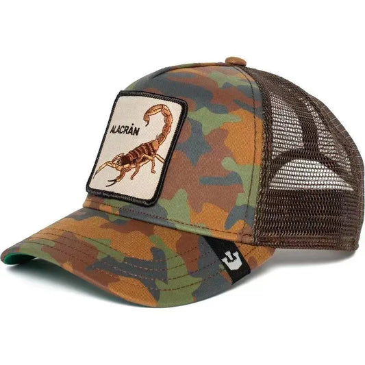 Animal embroidered baseball cap Cartoon grid Tiger Dinosaur Scorpion embroidered truck driver hat Men's hat suitable for outdoor