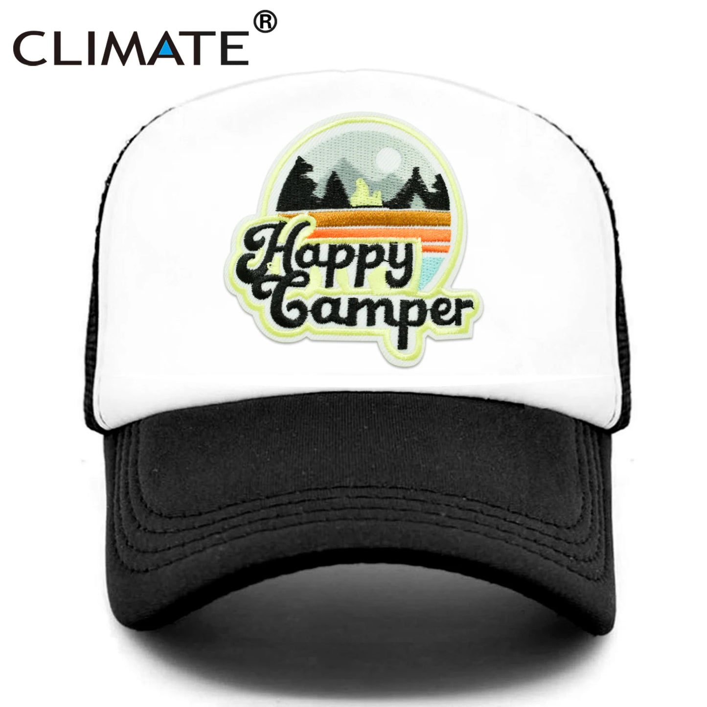 CLIMATE Happy Camp Cap Summer Camp Camping Trucker Cap Cool Camper Hiking Outdoor Sport Hat Cap Cool Mesh Cap Men Women Kid