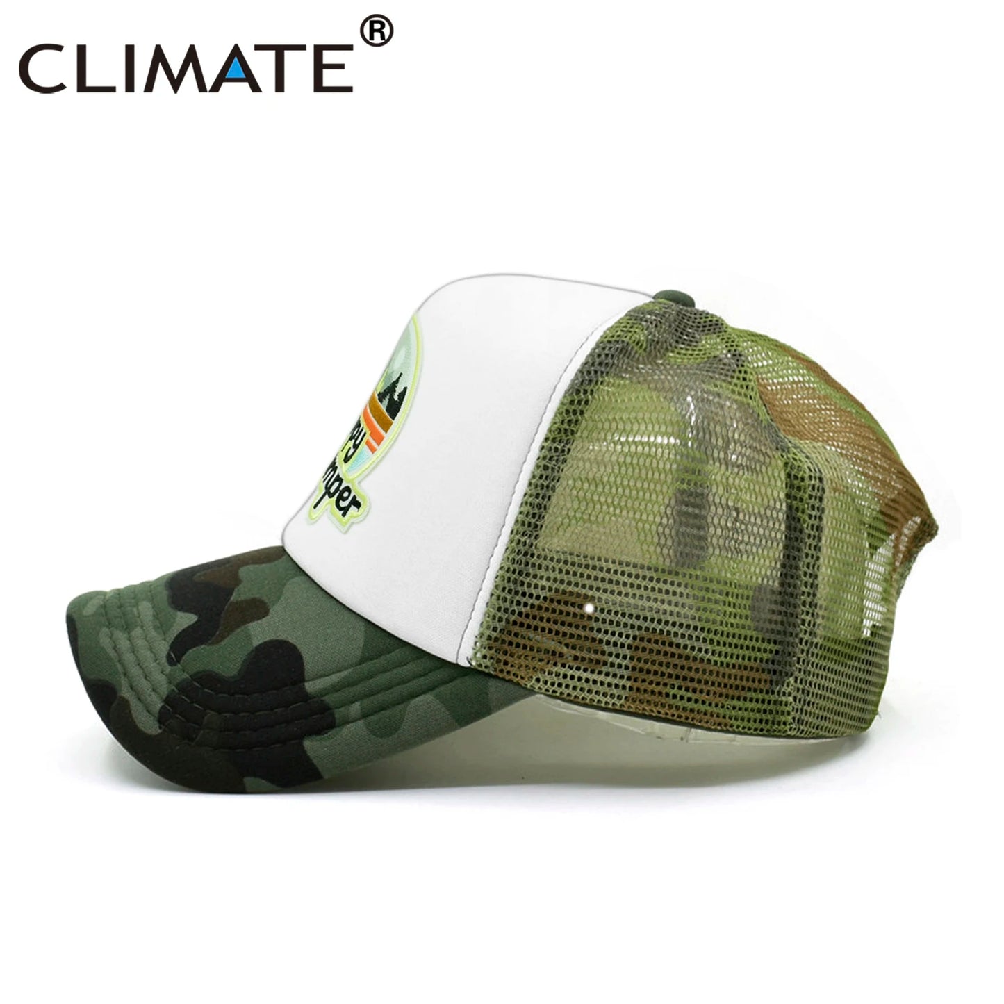 CLIMATE Happy Camp Cap Summer Camp Camping Trucker Cap Cool Camper Hiking Outdoor Sport Hat Cap Cool Mesh Cap Men Women Kid