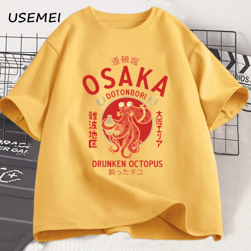 Osaka Dotonbori Drunken Octopus Graphic T Shirts Japanese Style Street Food Lover Tshirt Cotton Vintage Short Sleeve Tees