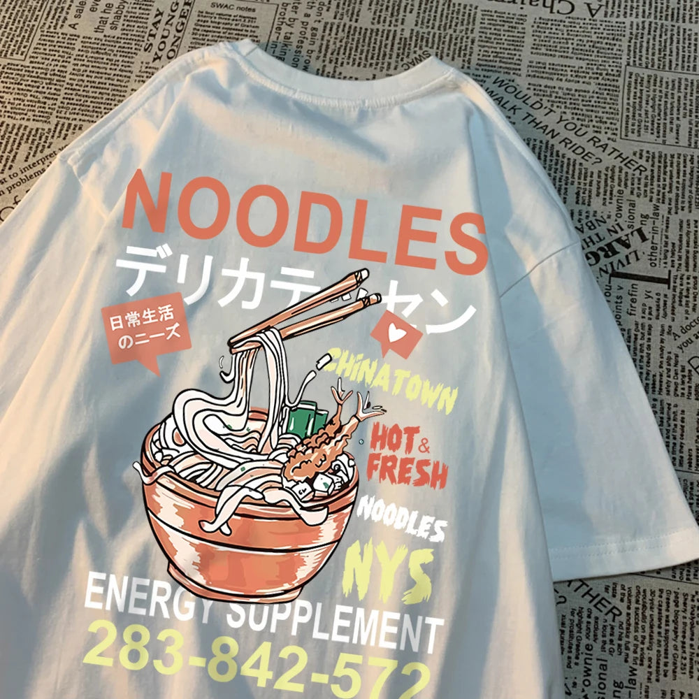 Anime Noodies Illustration Graphic Drawstring T Shirt Mens Loose Oversize New Tee Clothes Summer Cotton Tops Creativity T Shirts