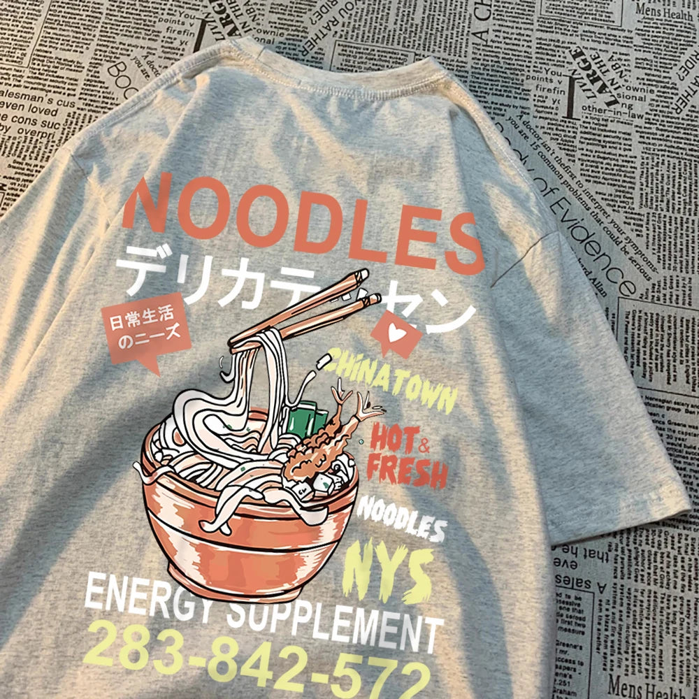 Anime Noodies Illustration Graphic Drawstring T Shirt Mens Loose Oversize New Tee Clothes Summer Cotton Tops Creativity T Shirts