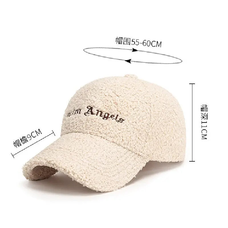 Letter Embroidery Baseball Cap Solid Color Lamb Wool for Warmth Duckbill Cap Teddy Plush Street Fashion Versatile Hip-hop Cap