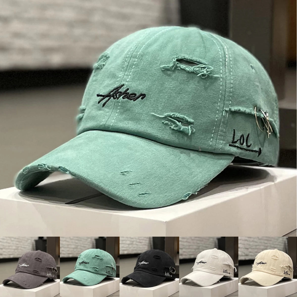 Unisex Asher Embroidered Perforated Iron Ring Baseball Caps Spring Autumn Outdoor Adjustable Casual Hats Sunscreen Hat