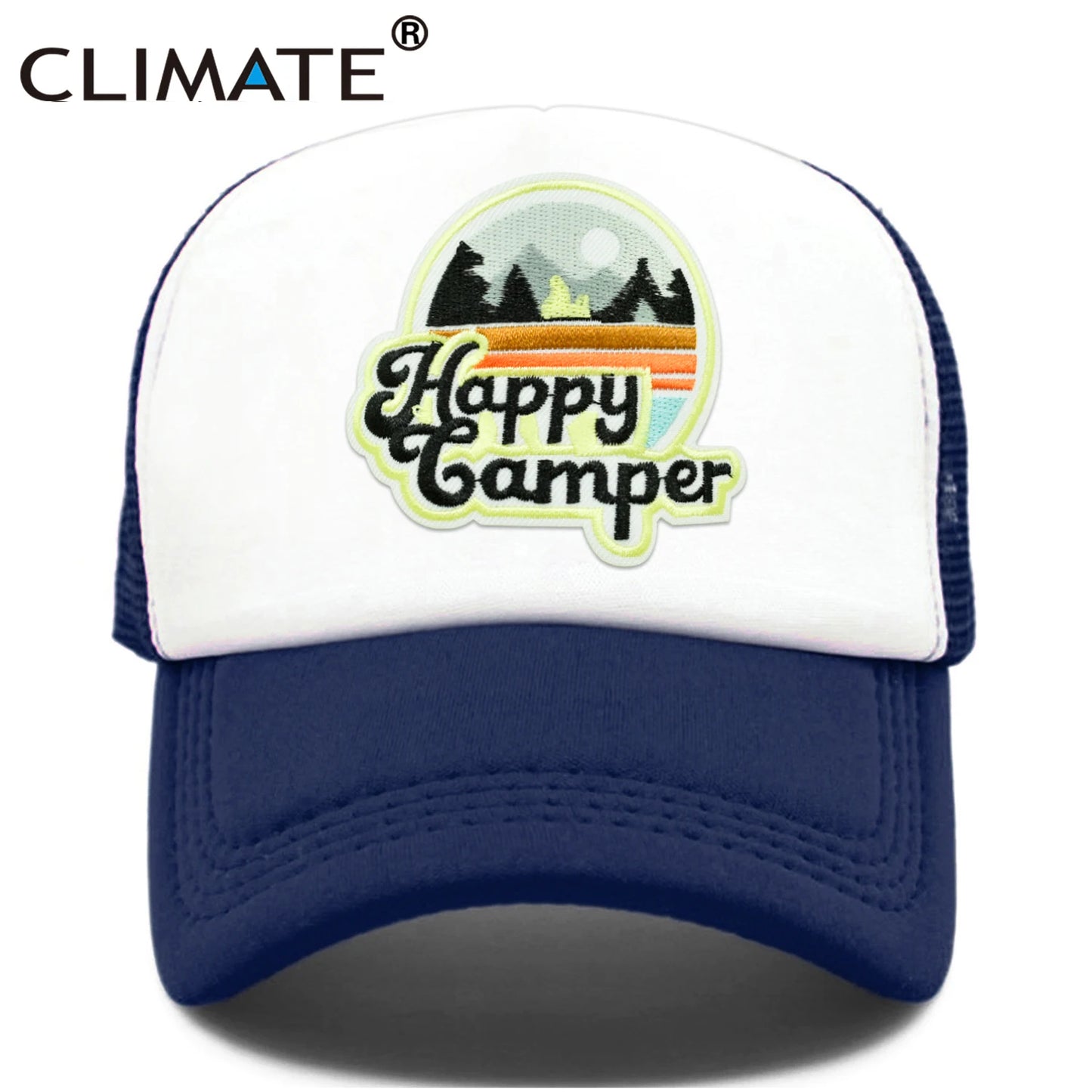 CLIMATE Happy Camp Cap Summer Camp Camping Trucker Cap Cool Camper Hiking Outdoor Sport Hat Cap Cool Mesh Cap Men Women Kid