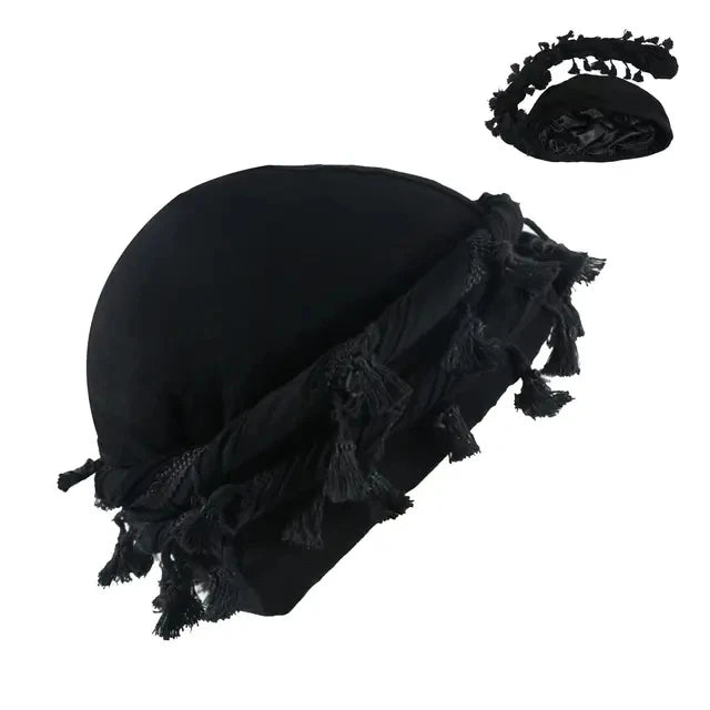 Men Hat Punk Burr Trim Twisted Tail Fringe Cotton Bandana Hat Hop Turban Hats Head Wrap Beanie Cap Solid Color Docker Hat 2024