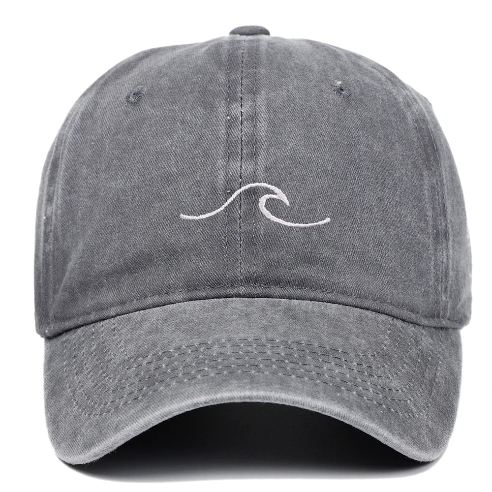 1Pcs Neutral and Fashionable Wave Pattern Embroidered Baseball Cap, Retro Washed Duckbill Cap Suitable For Outdoor Sports